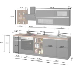 Garnero Arredamenti Cucina 255cm componibile lineare moderna antracite rovere Gourmet Prestige Antracite - Rovere Hot