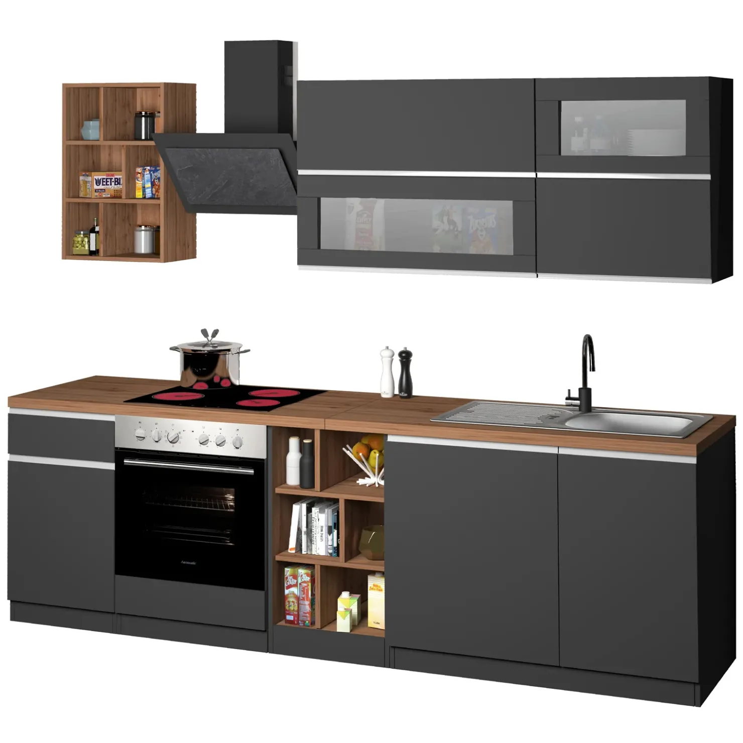 Garnero Arredamenti Cucina 255cm componibile lineare moderna antracite rovere Gourmet Prestige Antracite - Rovere Hot