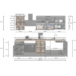 Garnero Arredamenti Cucina 255cm componibile lineare moderna antracite grigio pietra Gourmet Prestige Antracite - Grigio pietra Outlet