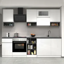 Garnero Arredamenti Cucina 255cm componibile lineare moderna bianco grigio pietra Gourmet Pure Bianco Lucido - Grigio pietra Outlet