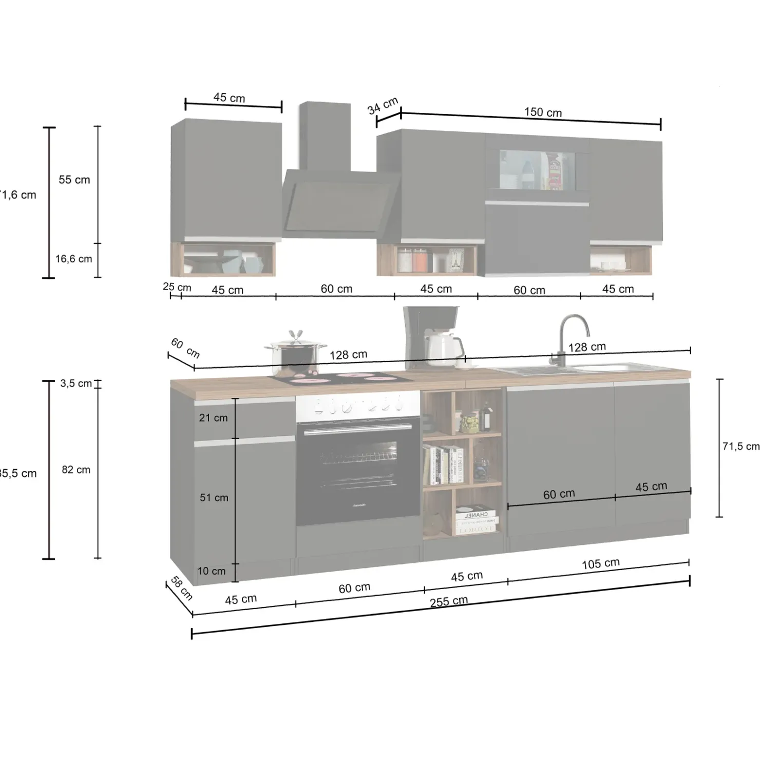 Garnero Arredamenti Cucina 255cm componibile lineare moderna bianco grigio pietra Gourmet Pure Bianco Lucido - Grigio pietra Outlet