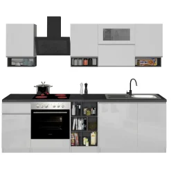 Garnero Arredamenti Cucina 255cm componibile lineare moderna bianco grigio pietra Gourmet Pure Bianco Lucido - Grigio pietra Outlet