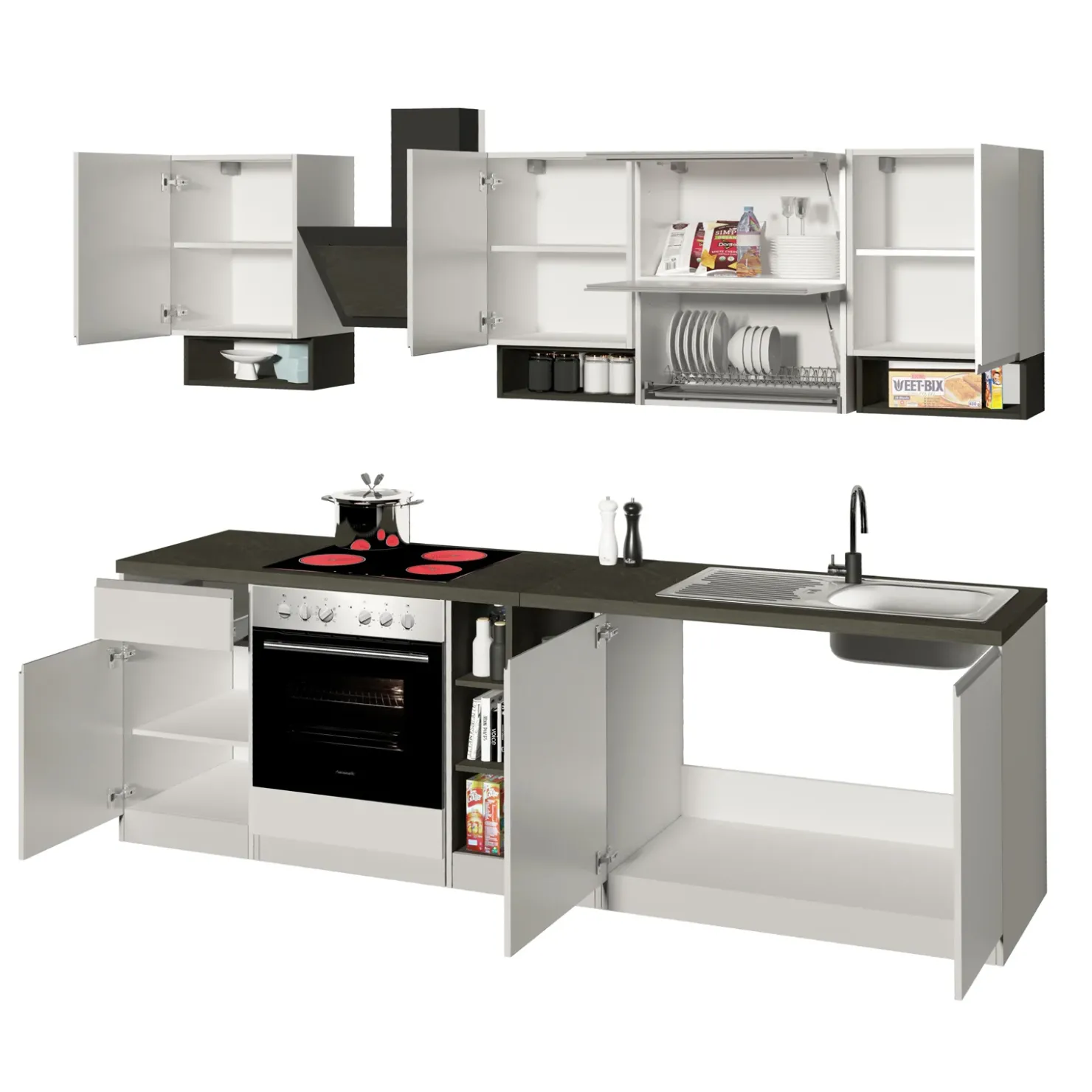 Garnero Arredamenti Cucina 255cm componibile lineare moderna bianco grigio pietra Gourmet Pure Bianco Lucido - Grigio pietra Outlet