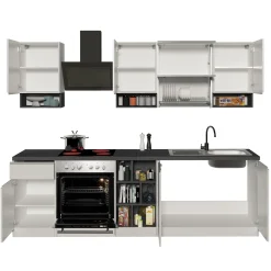 Garnero Arredamenti Cucina 255cm componibile lineare moderna bianco grigio pietra Gourmet Pure Bianco Lucido - Grigio pietra Outlet