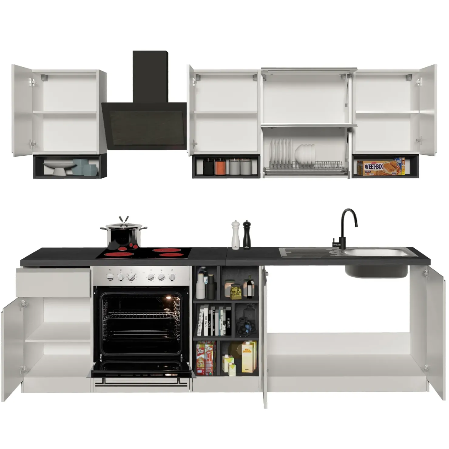 Garnero Arredamenti Cucina 255cm componibile lineare moderna bianco grigio pietra Gourmet Pure Bianco Lucido - Grigio pietra Outlet