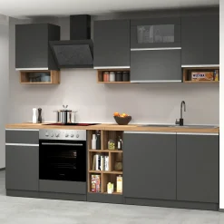 Garnero Arredamenti Cucina 255cm componibile lineare moderna antracite rovere Gourmet Pure Antracite - Rovere Hot
