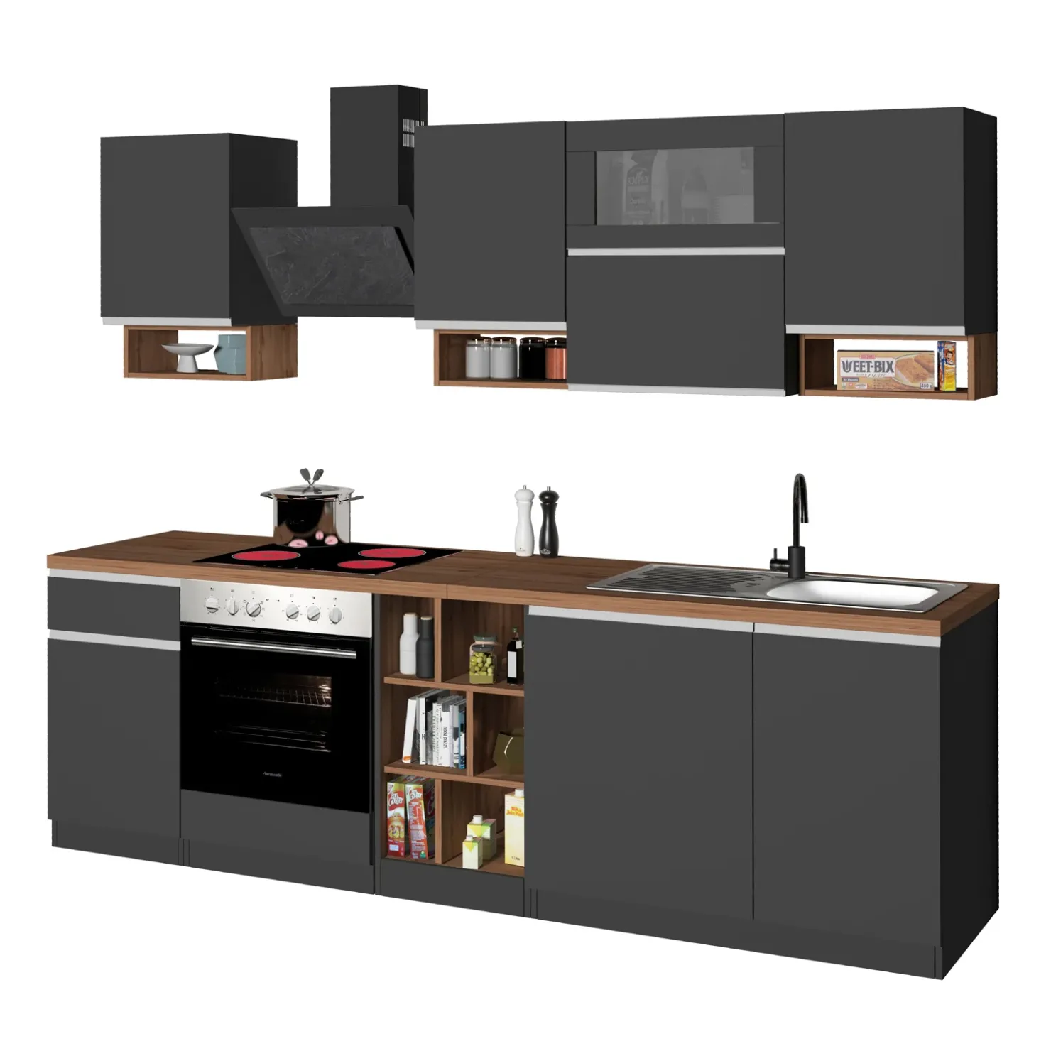 Garnero Arredamenti Cucina 255cm componibile lineare moderna antracite rovere Gourmet Pure Antracite - Rovere Hot