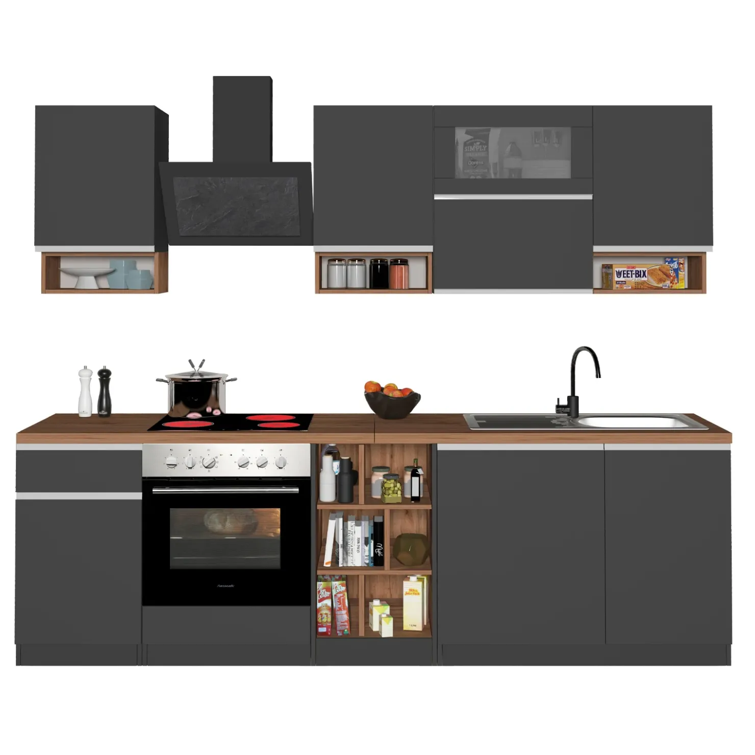 Garnero Arredamenti Cucina 255cm componibile lineare moderna antracite rovere Gourmet Pure Antracite - Rovere Hot