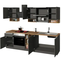 Garnero Arredamenti Cucina 255cm componibile lineare moderna antracite rovere Gourmet Pure Antracite - Rovere Hot