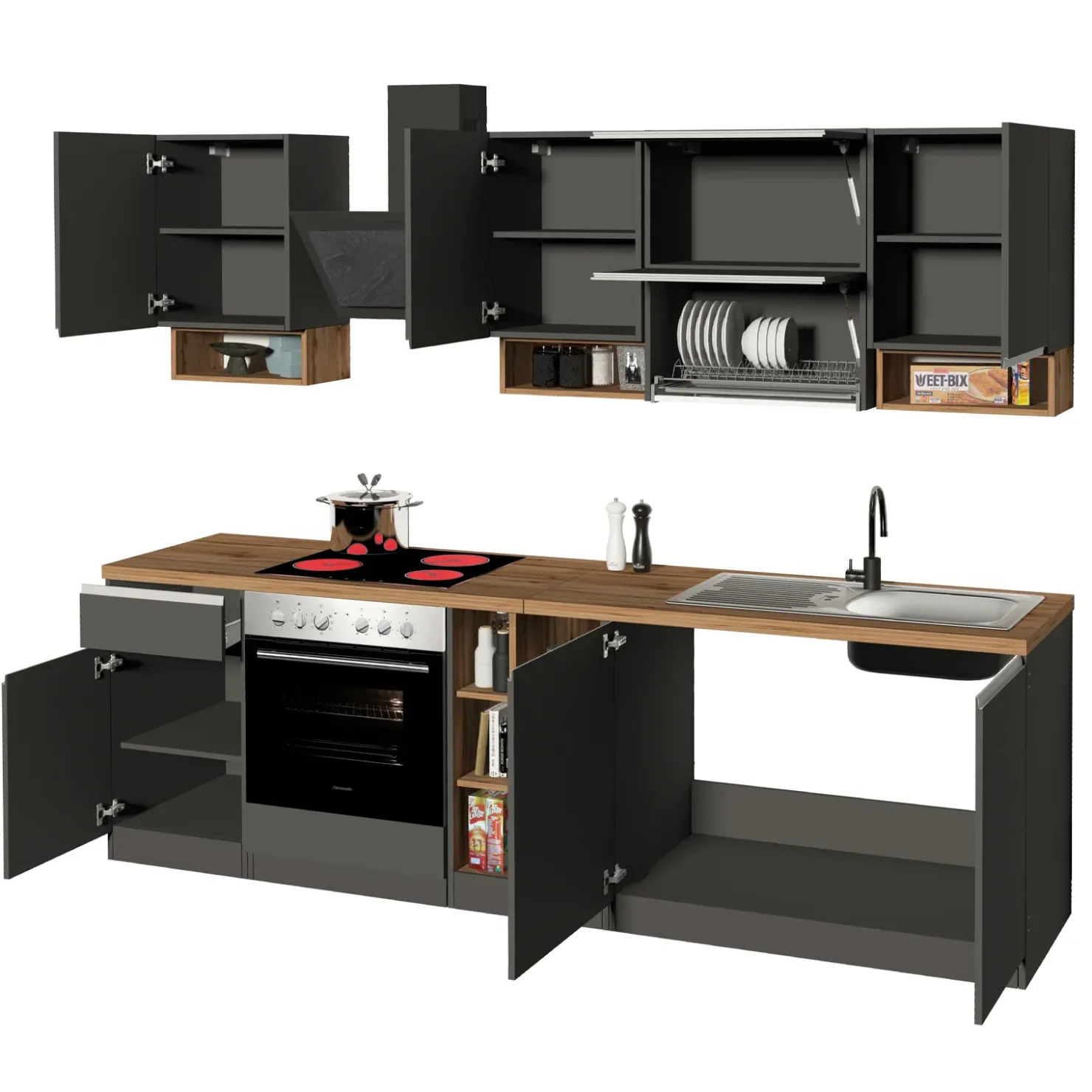 Garnero Arredamenti Cucina 255cm componibile lineare moderna antracite rovere Gourmet Pure Antracite - Rovere Hot