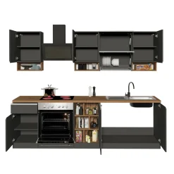 Garnero Arredamenti Cucina 255cm componibile lineare moderna antracite rovere Gourmet Pure Antracite - Rovere Hot