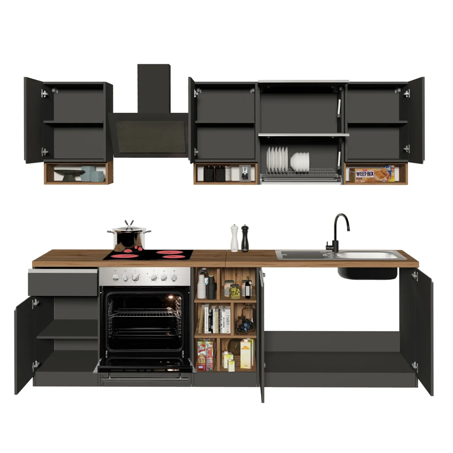 Garnero Arredamenti Cucina 255cm componibile lineare moderna antracite rovere Gourmet Pure Antracite - Rovere Hot