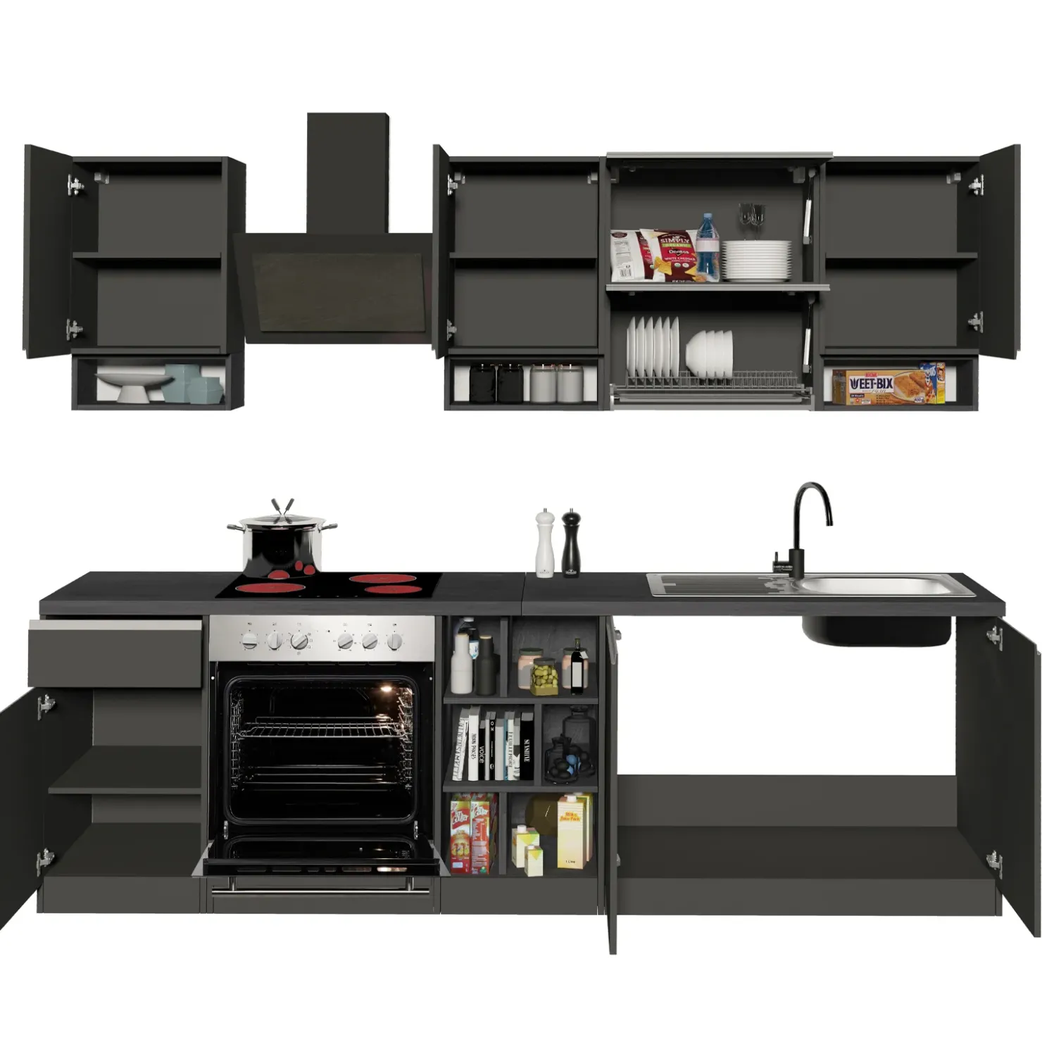 Garnero Arredamenti Cucina 255cm componibile lineare moderna antracite grigio pietra Gourmet Pure Antracite - Grigio pietra Sale