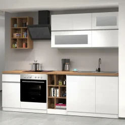 Garnero Arredamenti Cucina 255cm componibile lineare moderna bianco rovere Gourmet Prestige Bianco Lucido - Rovere