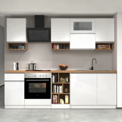 Garnero Arredamenti Cucina 255cm componibile lineare moderna bianco rovere Gourmet Pure Bianco Lucido - Rovere Outlet