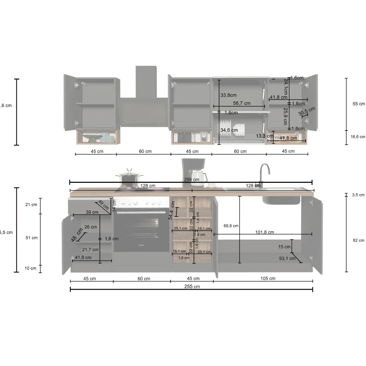 Garnero Arredamenti Cucina 255cm componibile lineare moderna bianco rovere Gourmet Pure Bianco Lucido - Rovere Outlet