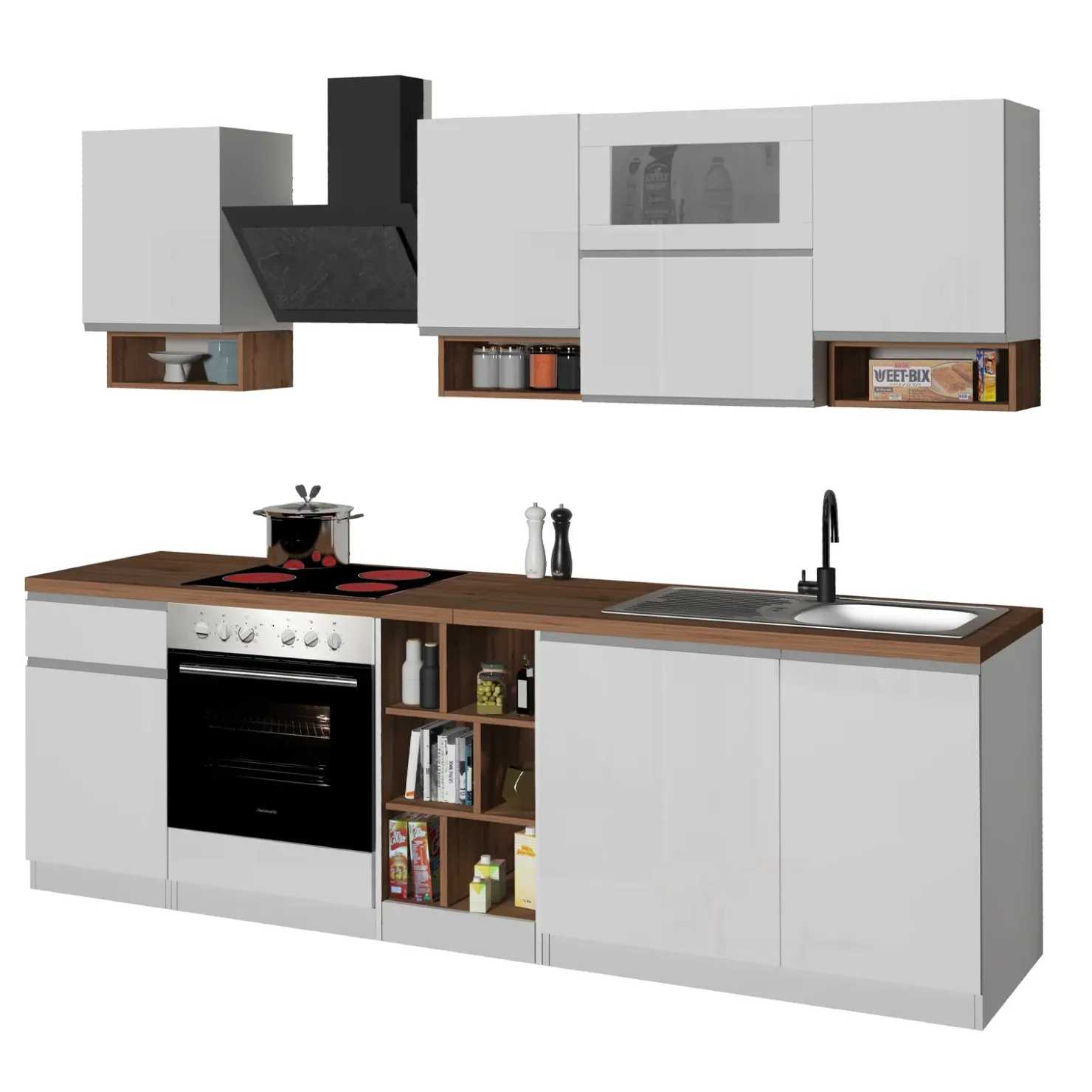 Garnero Arredamenti Cucina 255cm componibile lineare moderna bianco rovere Gourmet Pure Bianco Lucido - Rovere Outlet