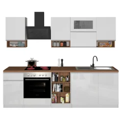 Garnero Arredamenti Cucina 255cm componibile lineare moderna bianco rovere Gourmet Pure Bianco Lucido - Rovere Outlet