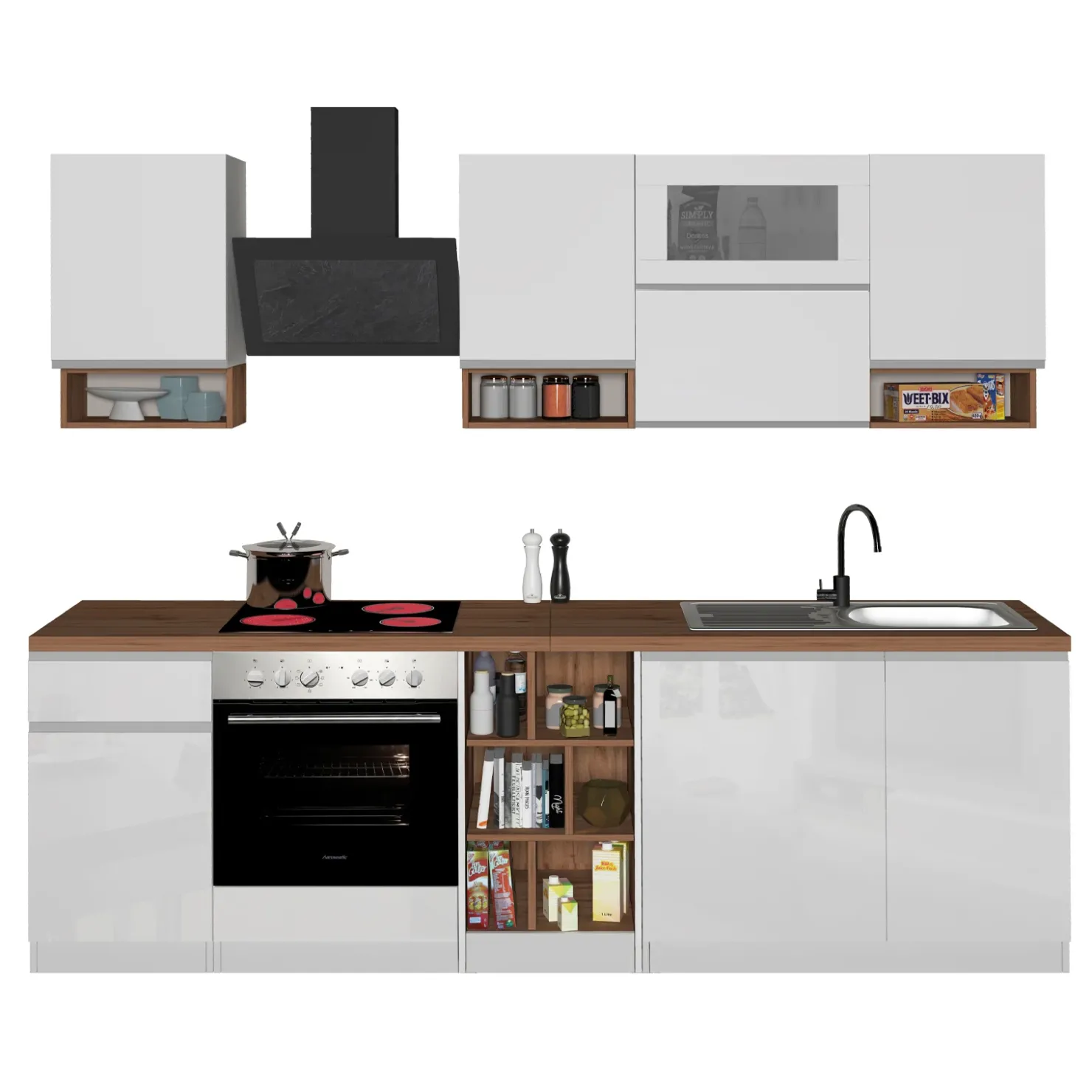 Garnero Arredamenti Cucina 255cm componibile lineare moderna bianco rovere Gourmet Pure Bianco Lucido - Rovere Outlet