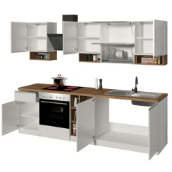 Garnero Arredamenti Cucina 255cm componibile lineare moderna bianco rovere Gourmet Pure Bianco Lucido - Rovere Outlet