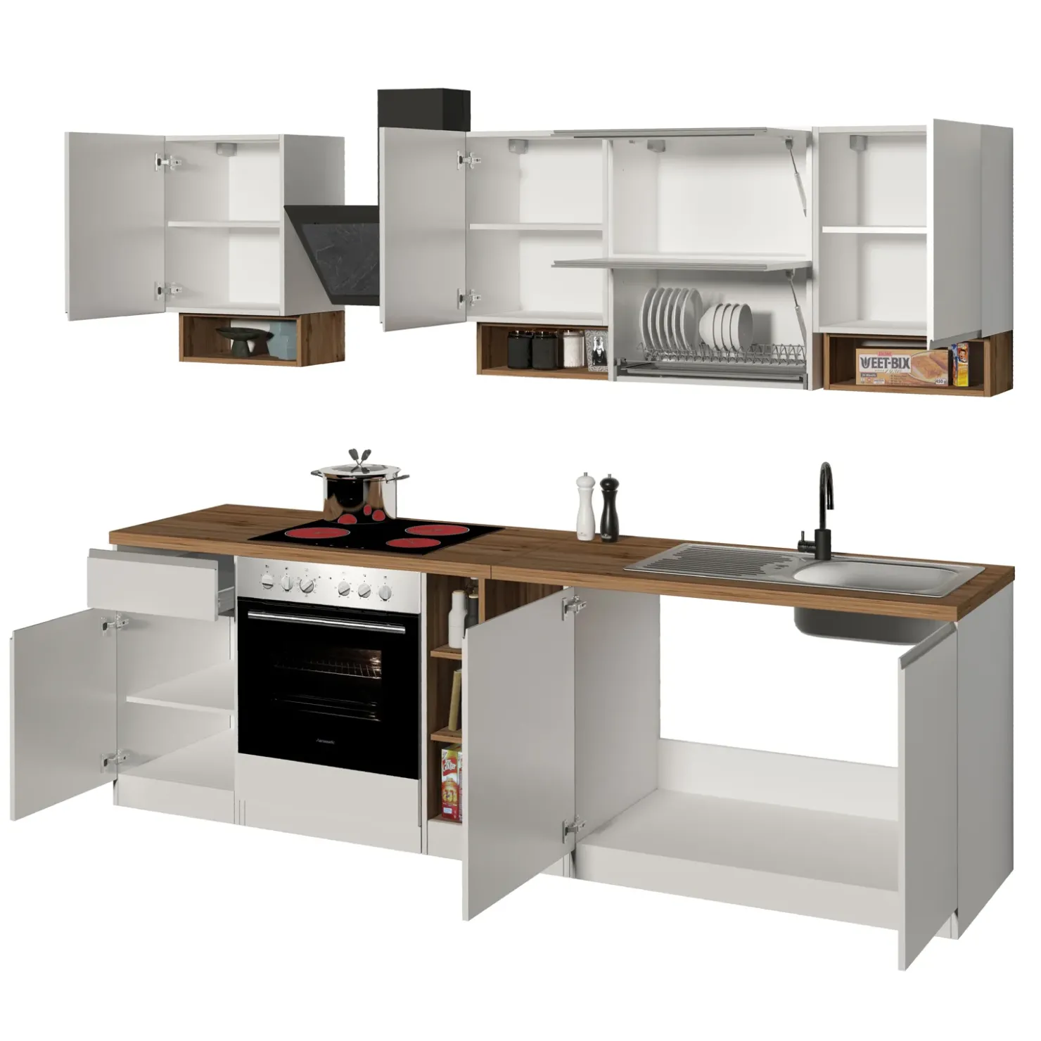 Garnero Arredamenti Cucina 255cm componibile lineare moderna bianco rovere Gourmet Pure Bianco Lucido - Rovere Outlet