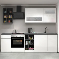 Garnero Arredamenti Cucina 255cm componibile lineare moderna bianco grigio pietra Gourmet Prestige Bianco Lucido - Grigio pietra Discount