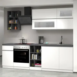 Garnero Arredamenti Cucina 255cm componibile lineare moderna bianco grigio pietra Gourmet Prestige Bianco Lucido - Grigio pietra Discount