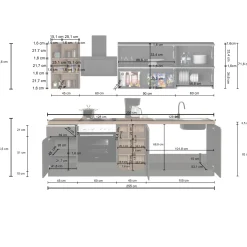 Garnero Arredamenti Cucina 255cm componibile lineare moderna bianco grigio pietra Gourmet Prestige Bianco Lucido - Grigio pietra Discount