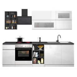 Garnero Arredamenti Cucina 255cm componibile lineare moderna bianco grigio pietra Gourmet Prestige Bianco Lucido - Grigio pietra Discount