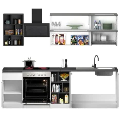 Garnero Arredamenti Cucina 255cm componibile lineare moderna bianco grigio pietra Gourmet Prestige Bianco Lucido - Grigio pietra Discount
