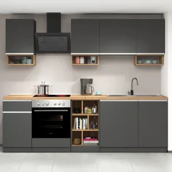 Garnero Arredamenti Cucina 255cm componibile lineare moderna antracite rovere Gourmet Elegance Antracite - Rovere Outlet