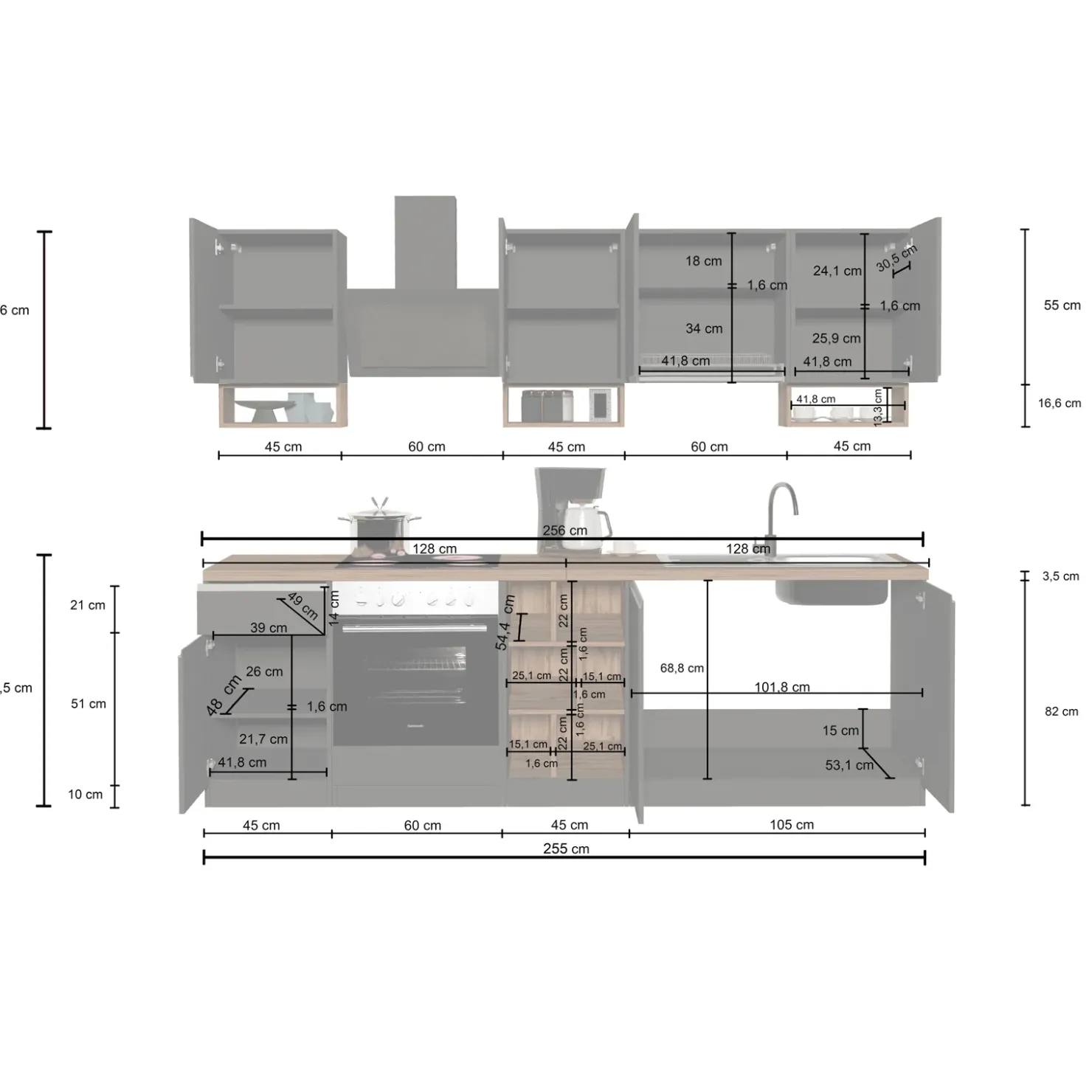Garnero Arredamenti Cucina 255cm componibile lineare moderna bianco grigio pietra Gourmet Elegance Bianco Lucido - Grigio pietra Hot