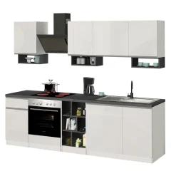 Garnero Arredamenti Cucina 255cm componibile lineare moderna bianco grigio pietra Gourmet Elegance Bianco Lucido - Grigio pietra Hot