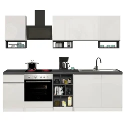 Garnero Arredamenti Cucina 255cm componibile lineare moderna bianco grigio pietra Gourmet Elegance Bianco Lucido - Grigio pietra Hot