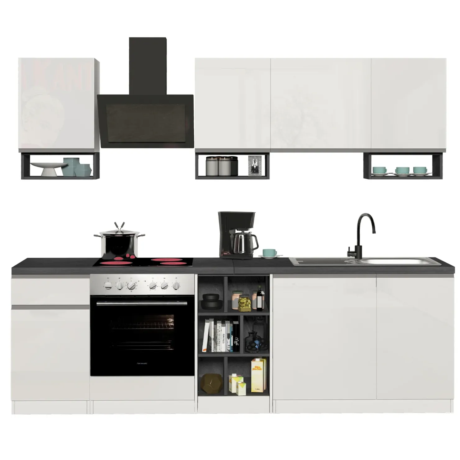 Garnero Arredamenti Cucina 255cm componibile lineare moderna bianco grigio pietra Gourmet Elegance Bianco Lucido - Grigio pietra Hot