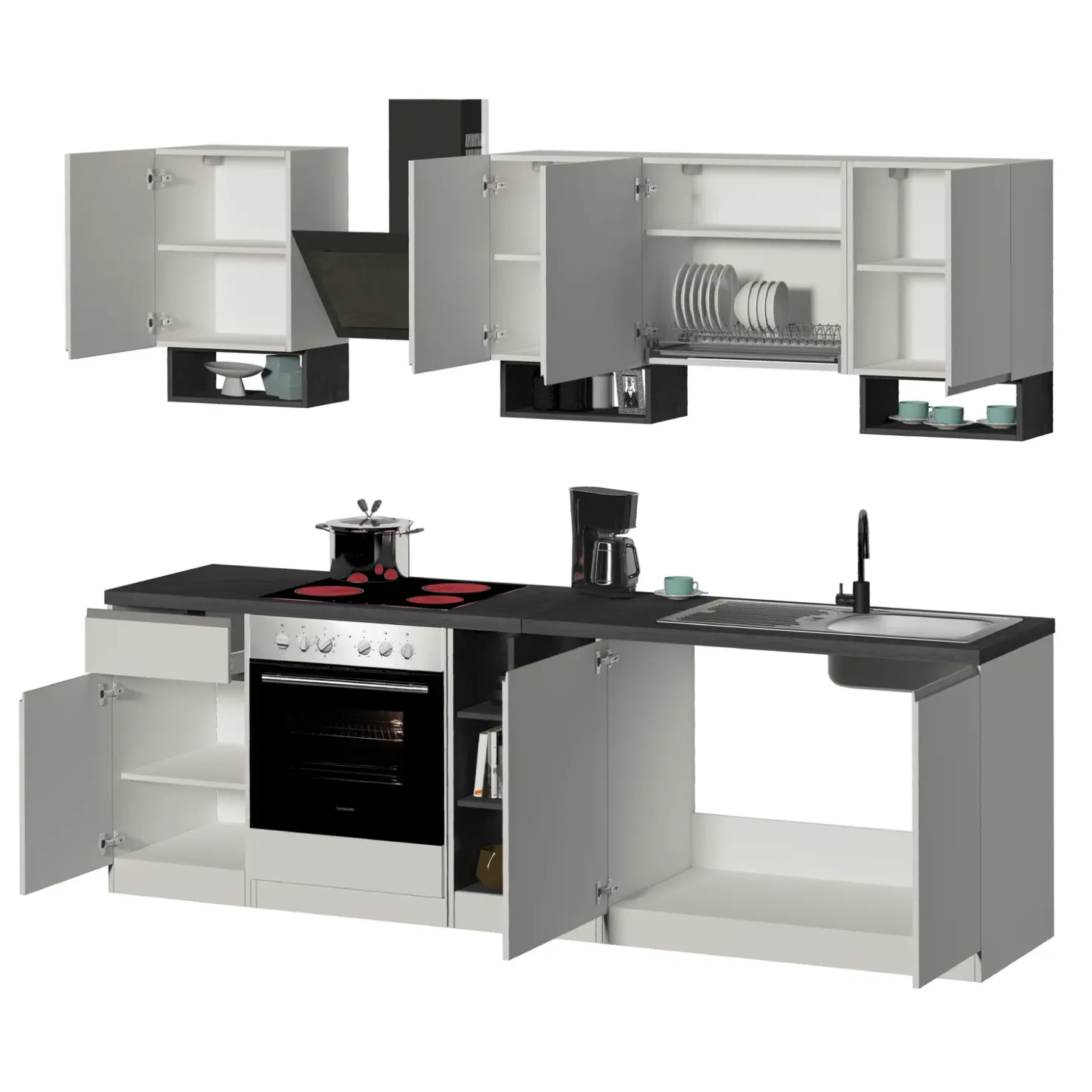 Garnero Arredamenti Cucina 255cm componibile lineare moderna bianco grigio pietra Gourmet Elegance Bianco Lucido - Grigio pietra Hot