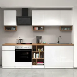 Garnero Arredamenti Cucina 255cm componibile lineare moderna bianco rovere Gourmet Elegance Bianco Lucido - Rovere Best