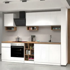 Garnero Arredamenti Cucina 255cm componibile lineare moderna bianco rovere Gourmet Elegance Bianco Lucido - Rovere Best