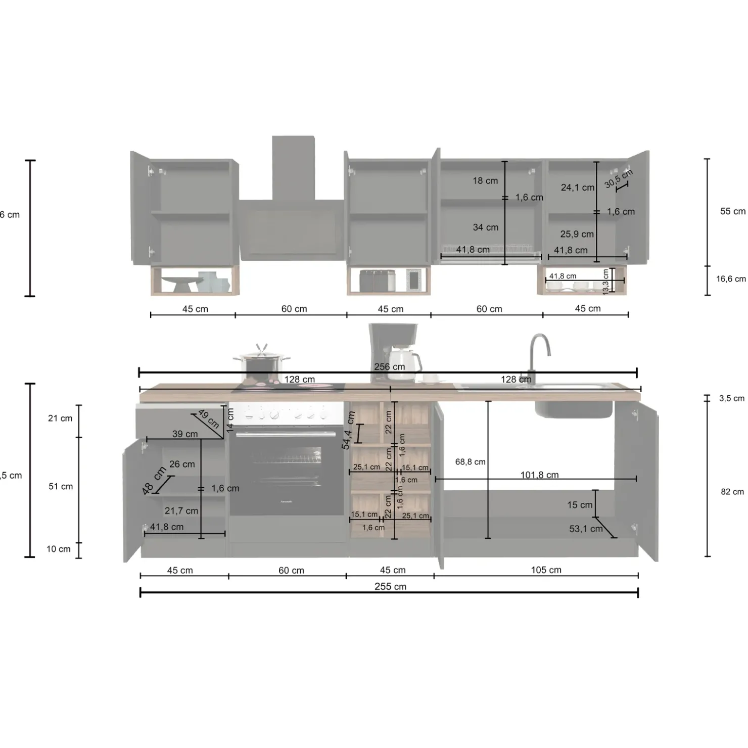 Garnero Arredamenti Cucina 255cm componibile lineare moderna bianco rovere Gourmet Elegance Bianco Lucido - Rovere Best