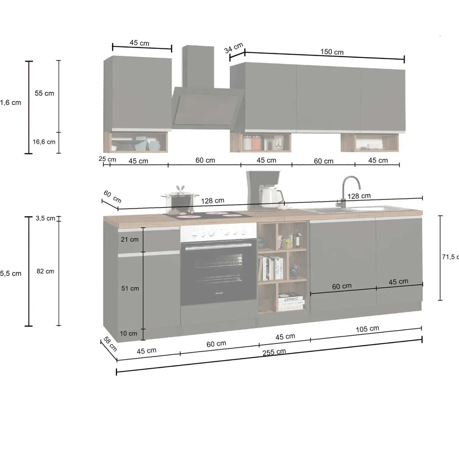 Garnero Arredamenti Cucina 255cm componibile lineare moderna bianco rovere Gourmet Elegance Bianco Lucido - Rovere Best