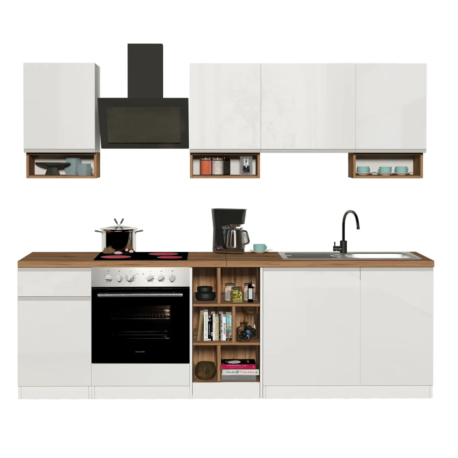 Garnero Arredamenti Cucina 255cm componibile lineare moderna bianco rovere Gourmet Elegance Bianco Lucido - Rovere Best