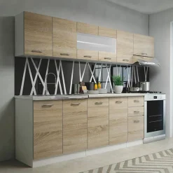Garnero Arredamenti Cucina 260cm moderna lineare componibile rovere bianco vetro Cook Bianco Opaco - Rovere Outlet
