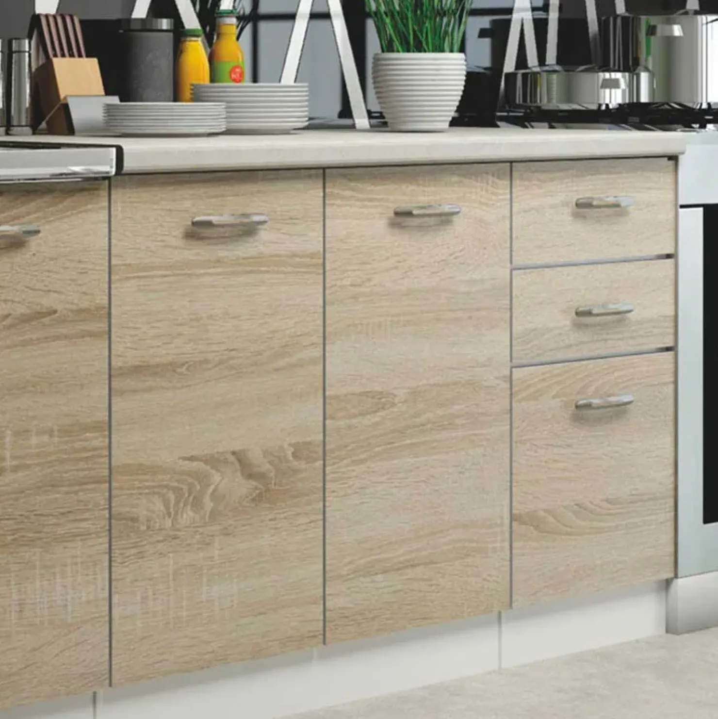 Garnero Arredamenti Cucina 260cm moderna lineare componibile rovere bianco vetro Cook Bianco Opaco - Rovere Outlet