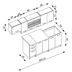 Garnero Arredamenti Cucina 260cm moderna lineare componibile rovere bianco vetro Cook Bianco Opaco - Rovere Outlet