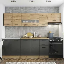 Garnero Arredamenti Cucina 260cm moderna lineare standard rovere grigio Cook Antracite - Rovere Best