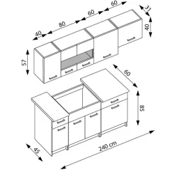 Garnero Arredamenti Cucina 240cm moderna lineare grigio rovere Erika Hot