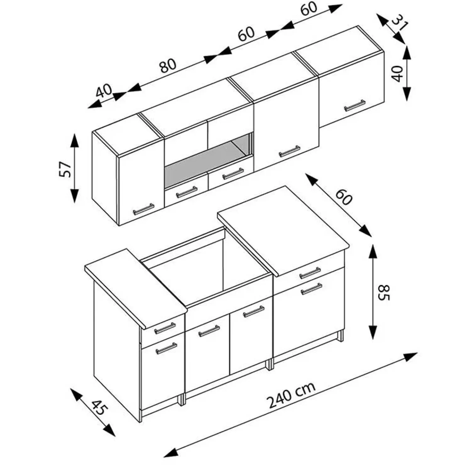 Garnero Arredamenti Cucina 240cm moderna lineare grigio rovere Erika Hot