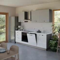 Garnero Arredamenti Cucina 240cm reversibile moderna lineare bianco frassinato grigio CookArt Best