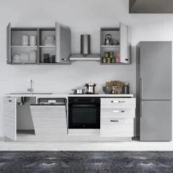 Garnero Arredamenti Cucina 240cm reversibile moderna lineare bianco frassinato grigio CookArt Best