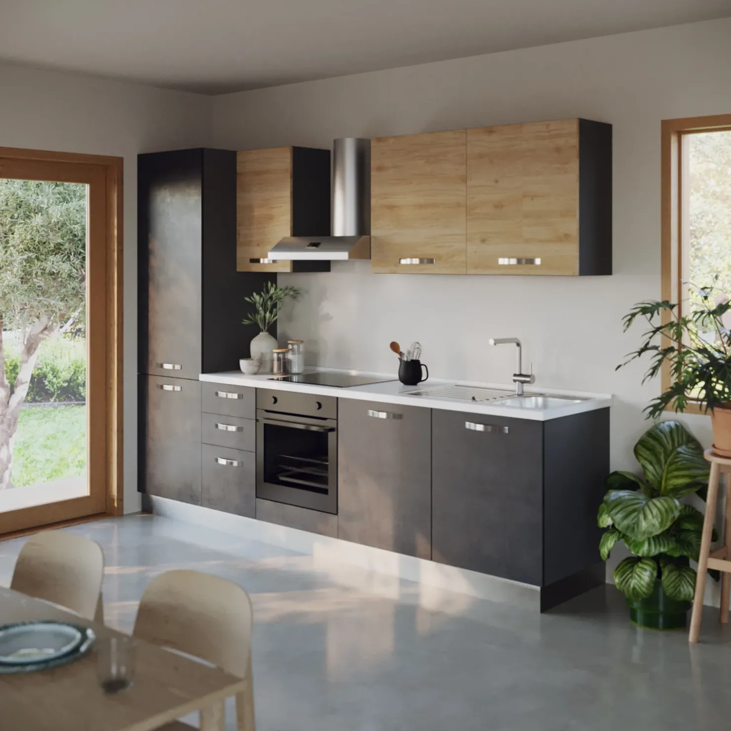 Garnero Arredamenti Cucina 285cm reversibile moderna lineare rovere antracite GourmetSpace Best